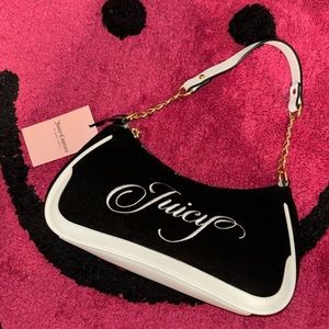 NWT JUICY COUTURE LIQUORICE RAISING STAR SHOULDER BAG BLACK FELT & EMBROIDERY